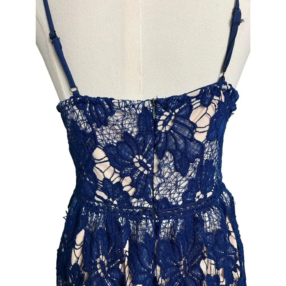 Parisian Lace Fit & Flare Dress Womens 10 Petite Blue Floral Party Cocktail - Picture 8 of 12